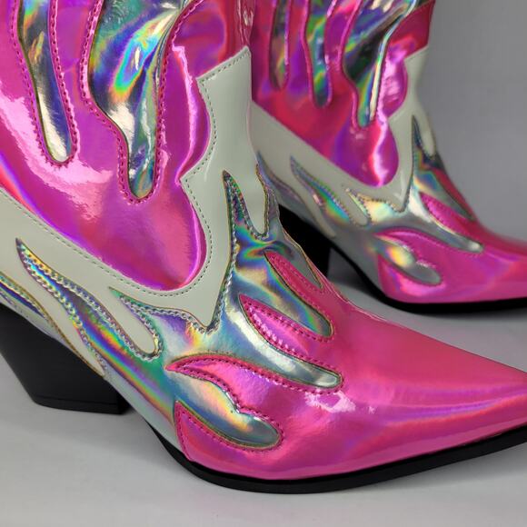 Cape Robbin RACHA Pink Multi Silver Flame Cowboy Boots NEW Women's Size 9 - Picture 6 of 13